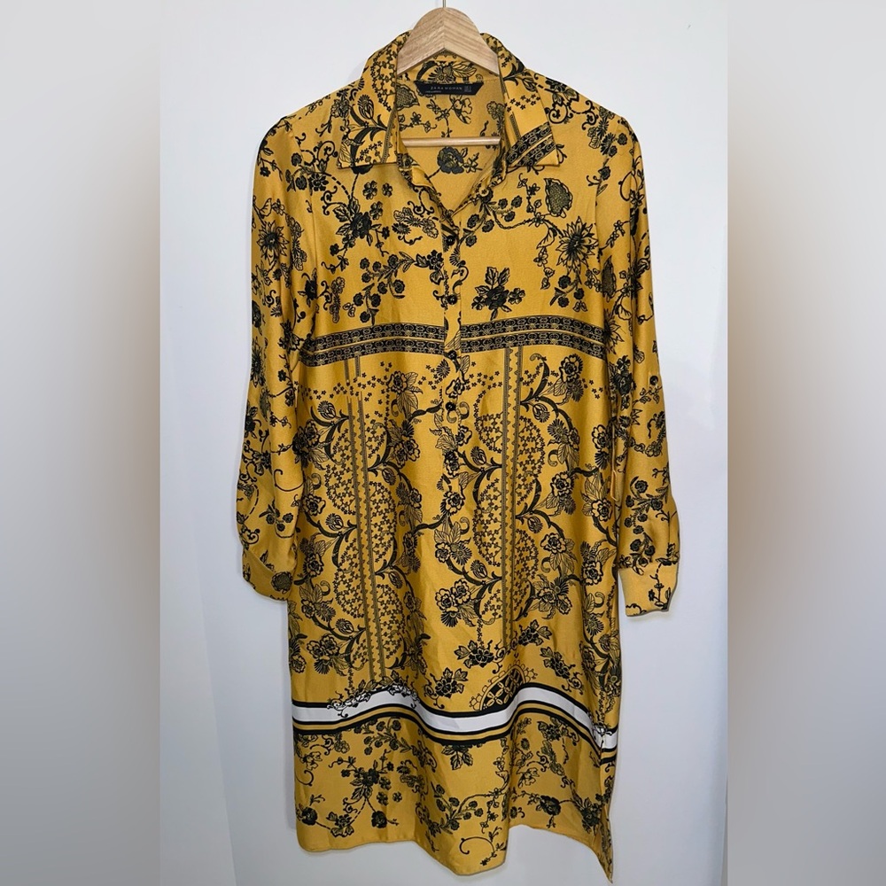 Floral Print Yellow Dress/Long Blouse